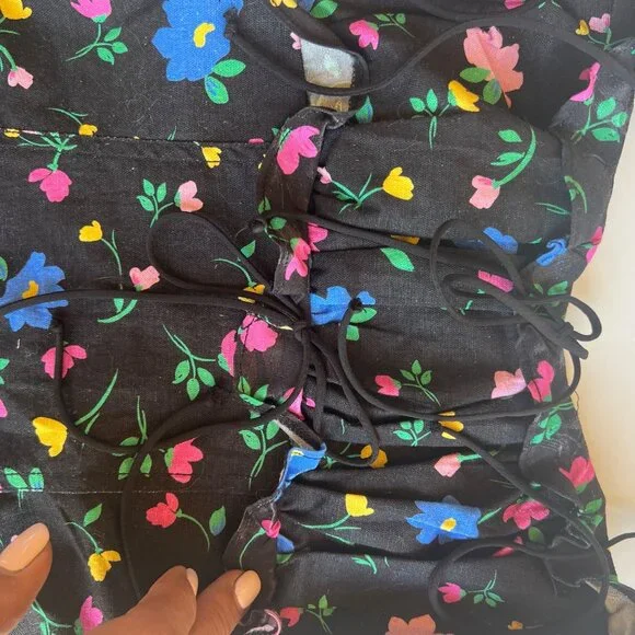 FOR LOVE & LEMONS - ROBIN RUCHED & RUFFLED BLACK FLORAL MINI DRESS NEW -SMALL - Picture 14 of 16